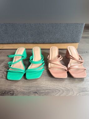 a new day Strappy Square-Toe Mules in Green and Blush